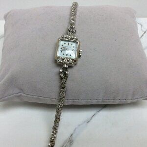 VINTAGE LADY'S 14K REAL SOLID WHITE GOLD HAMILTON WINDUP DIAMOND WATCH 17.40GR